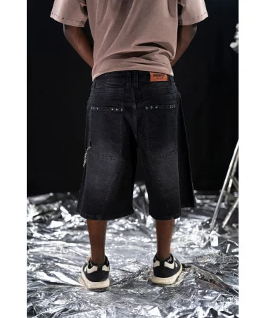 Elite Premium Jeans - Faith Embellished Double Waist Short - Black