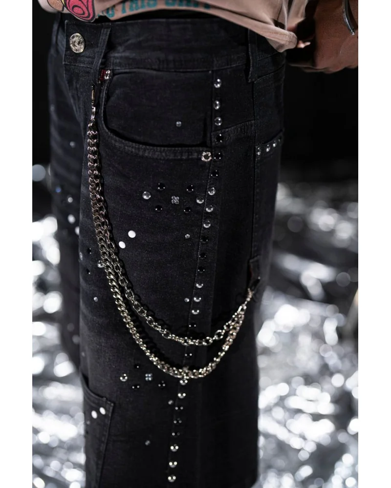 Elite Premium Jeans - Faith Embellished Double Waist Short - Black