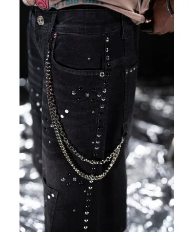 Elite Premium Jeans - Faith Embellished Double Waist Short - Black