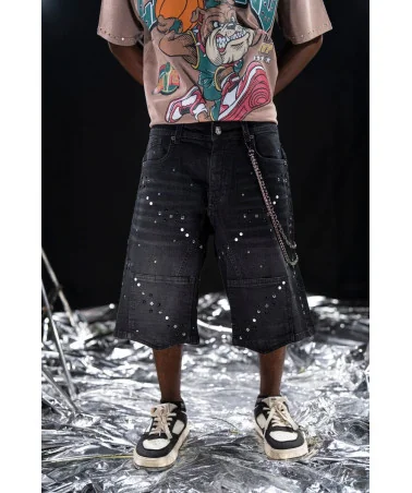 Elite Premium Jeans - Faith Embellished Double Waist Short - Black