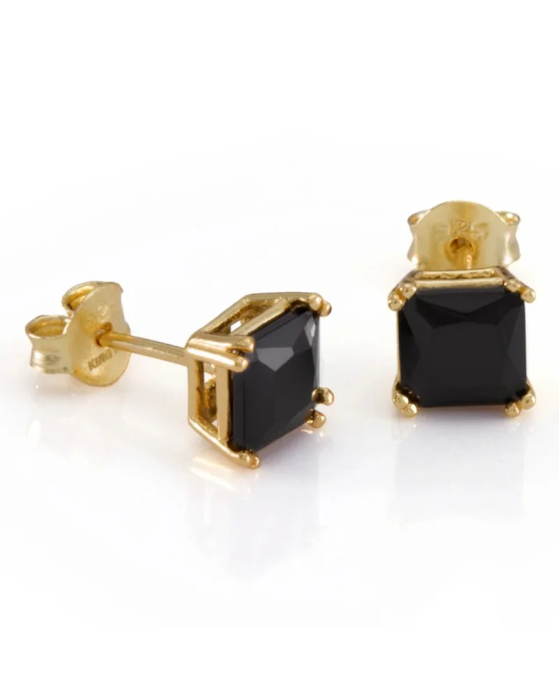 KING ICE - Onyx Princess-cut Stud Earrings - Gold
