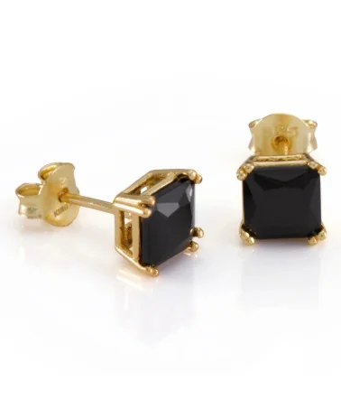 KING ICE - Onyx Princess-cut Stud Earrings - Gold