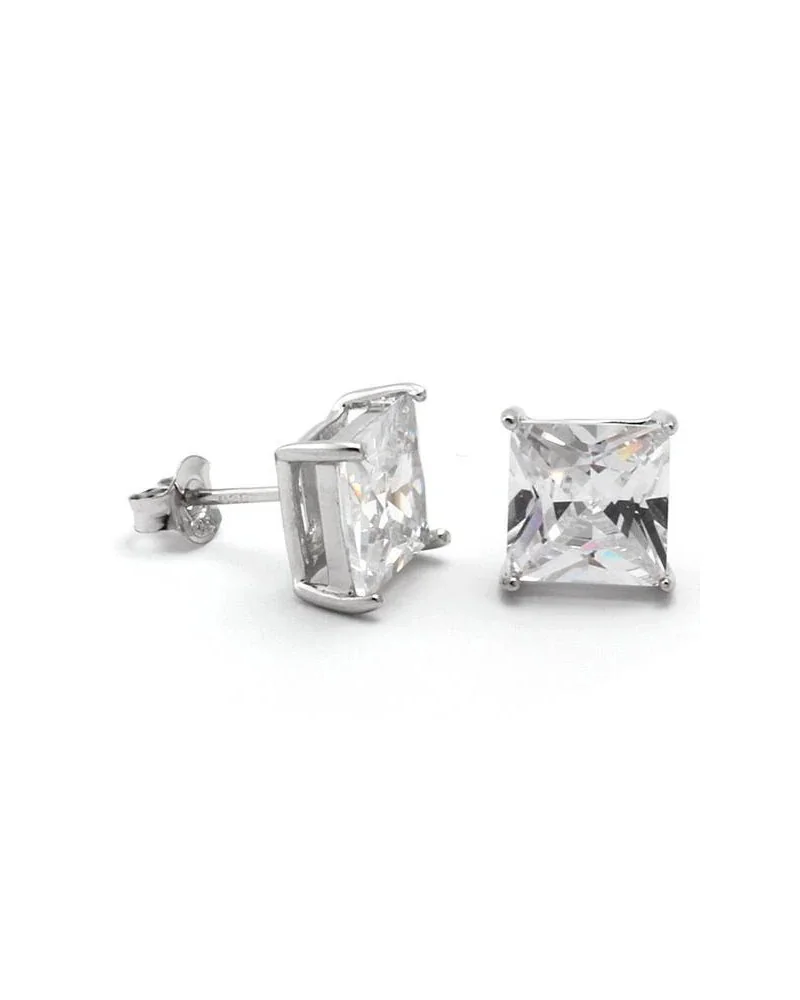 King Ice - 925 Sterling Silver Gold Clear Princess Stud | blockshops