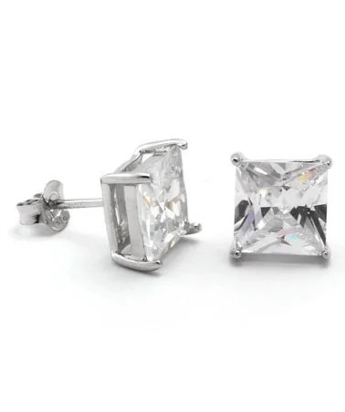 King Ice - 925 Sterling Silver Gold Clear Princess Stud - White Gold