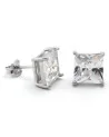 King Ice - 925 Sterling Silver Gold Clear Princess Stud - White Gold