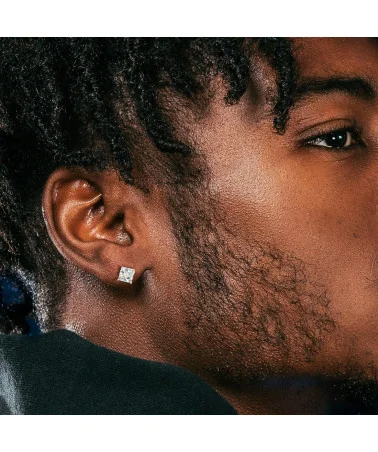 King Ice - 925 Sterling Silver Gold Clear Princess Stud | blockshops