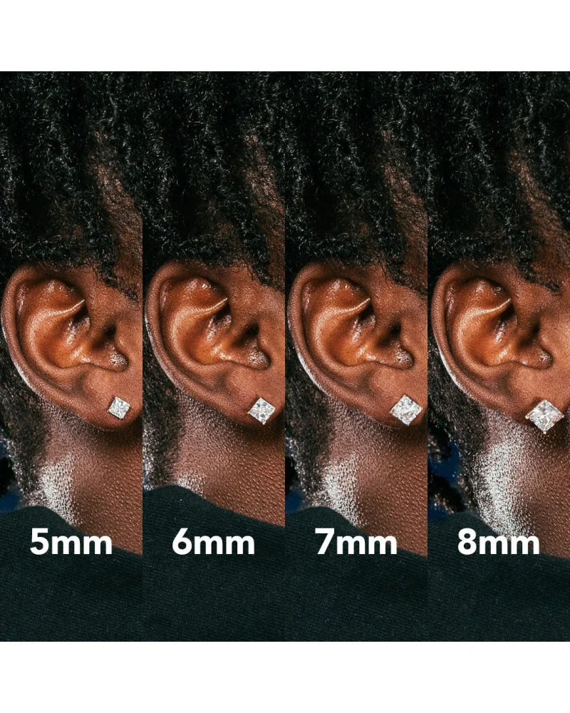 King Ice - 925 Sterling Silver Gold Clear Princess Stud | blockshops