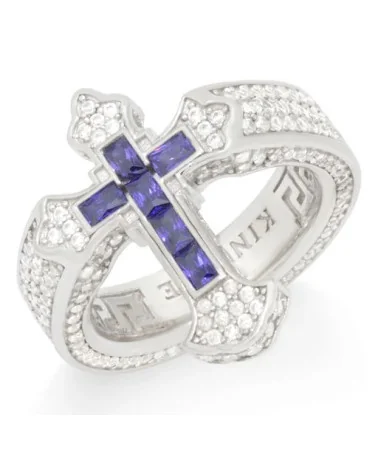 King Ice - Fleur de Lis Cross Ring - White Gold