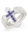 King Ice - Fleur de Lis Cross Ring - White Gold