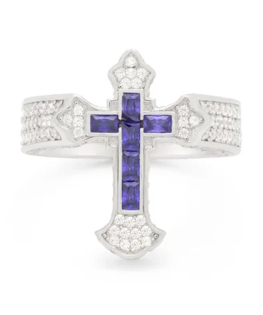 King Ice - Fleur de Lis Cross Ring - White Gold
