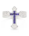 King Ice - Fleur de Lis Cross Ring - White Gold