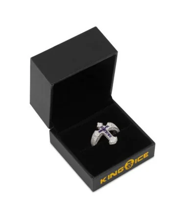 King Ice - Fleur de Lis Cross Ring - White Gold