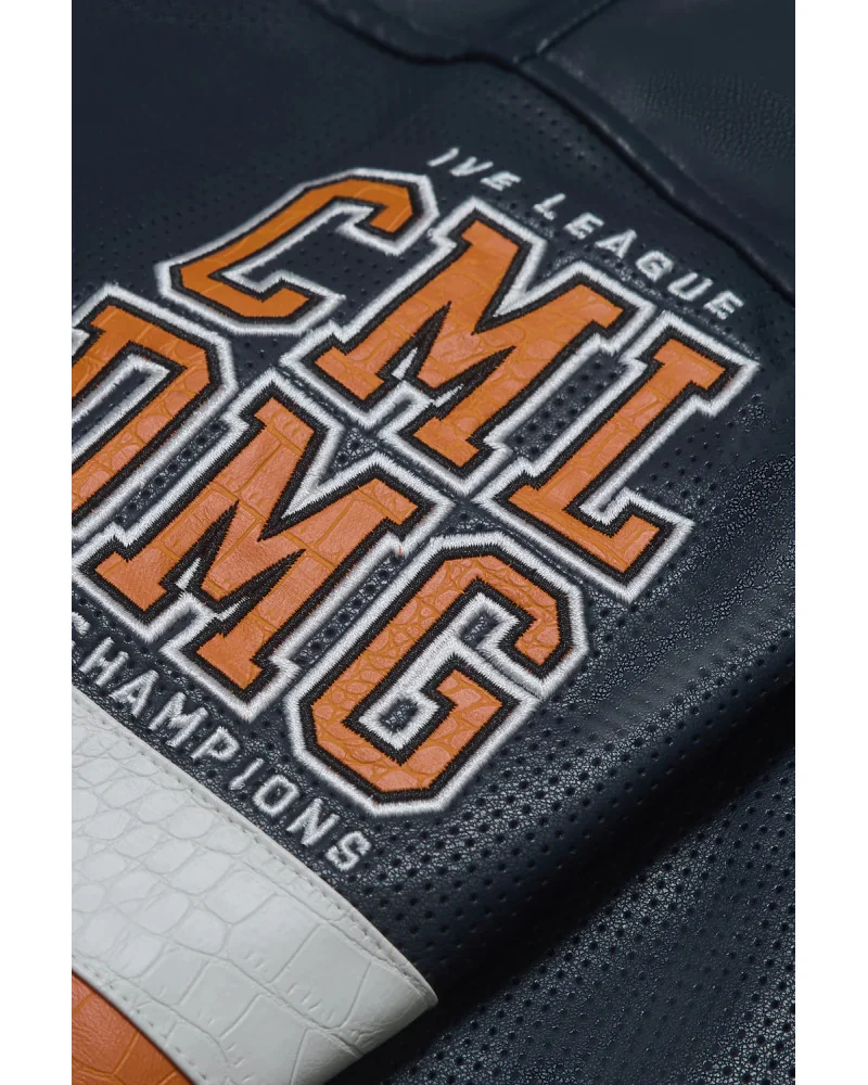 Criminal Damage - Stadium Leather V Neck - Navy