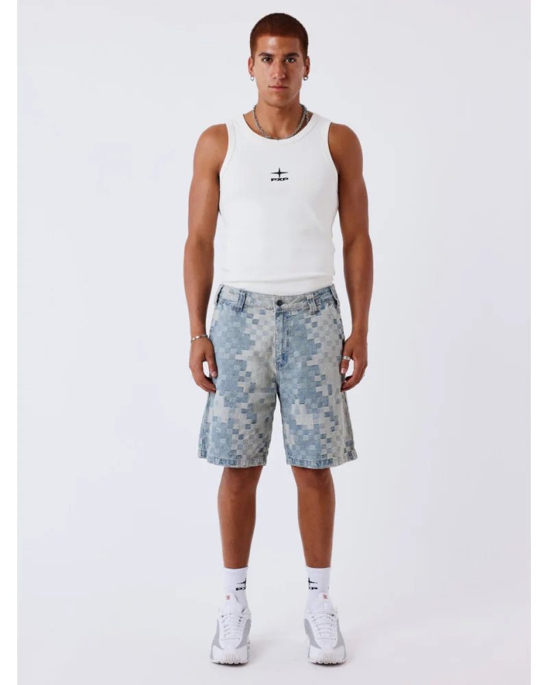 Project X Paris - Pixelated Checkxered Short - Blue Jeans