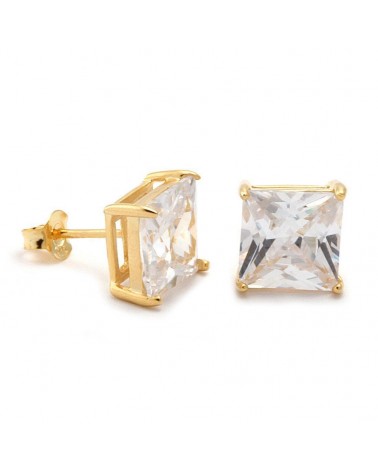 King Ice - Gold Black Princess Brilliant Sterling Silver CZ Stud Earrings