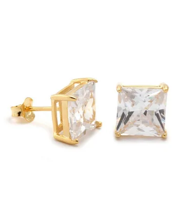 King Ice - Gold Black Princess Brilliant Sterling Silver CZ Stud Earrings