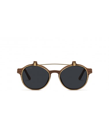 9Five Eyewear - Lane Flip-up Blue Gradient Sunglasses - Wood & 24K Gold 