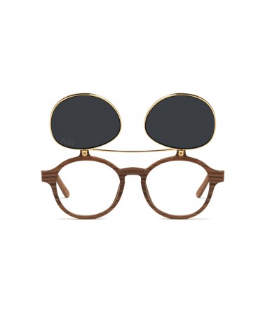 9Five Eyewear - Lane Flip-up Blue Gradient Sunglasses - Wood & 24K Gold 