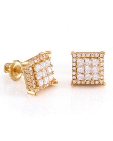 KING ICE - Gold Double Layered CZ Earrings - Gold