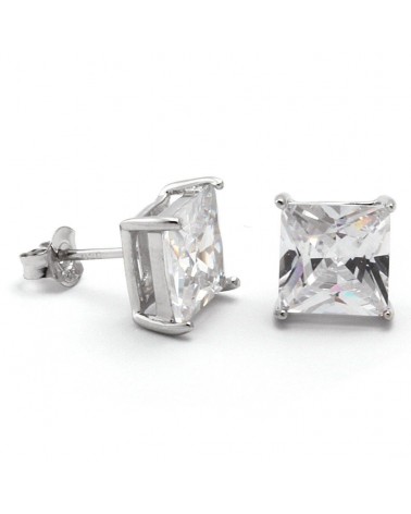 King Ice - 925 Sterling Silver Gold Clear Princess Stud