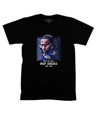 Block Custom - Pop Smoke Stars Moon Merch Tee - Black
