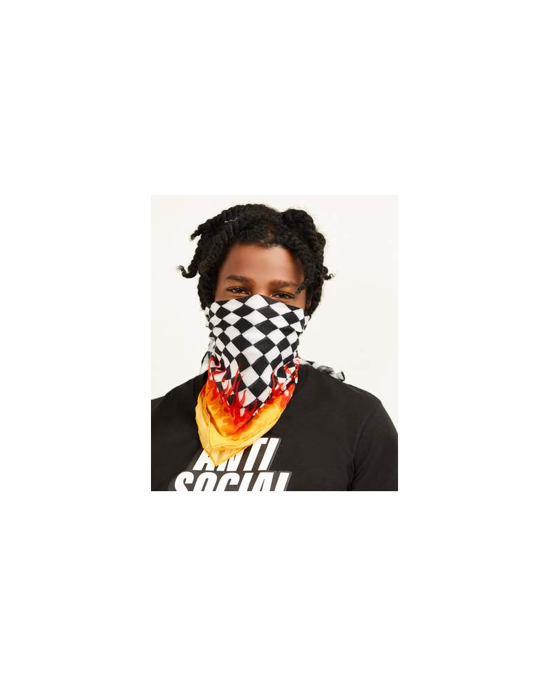 Reason - Fire Checkered Bandana - Black / White / Flame