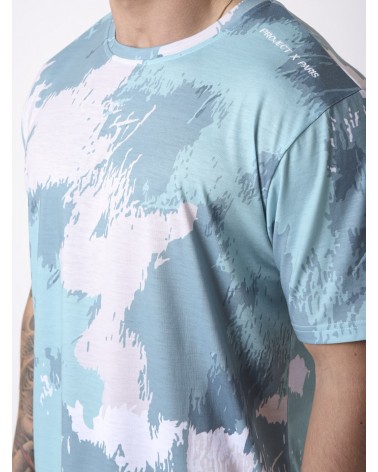 PROJECT X PARIS - ABSTRACT PAINTING EFFECT TEE - AQUA/SKY