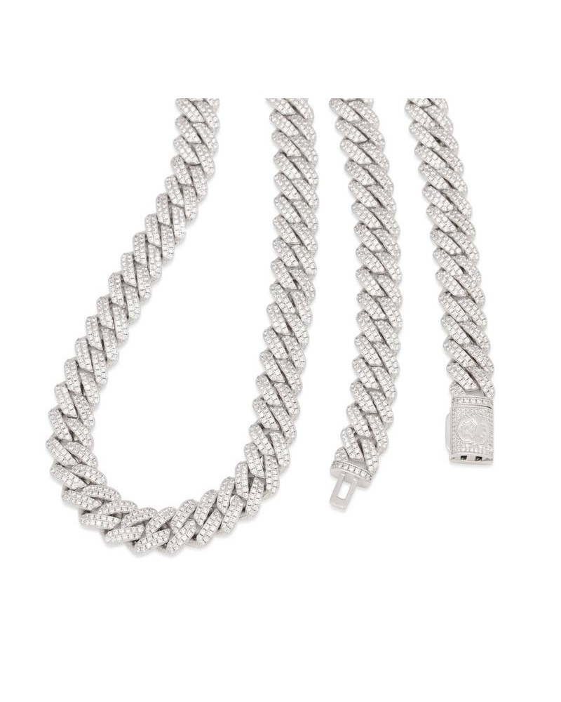 King Ice - 12mm - 14K Gold Iced Diamond Cut Miami Cuban Chain - White Gold