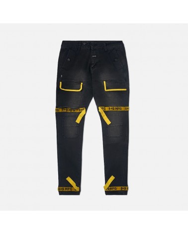 8 & 9 Clothing - Strapped Up Utility Denim Pants - Black / Yellow