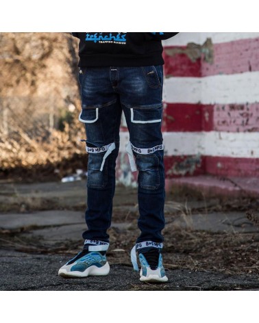 8 & 9 Clothing - Strapped Up Utility Dark Washed Jeans - Dark Denim