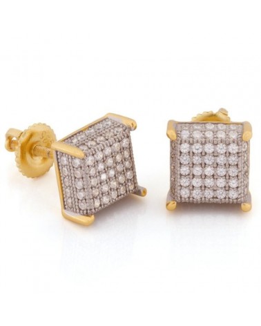 KING ICE - Two-Tone Prong Earrings - 14K Gold Pleated