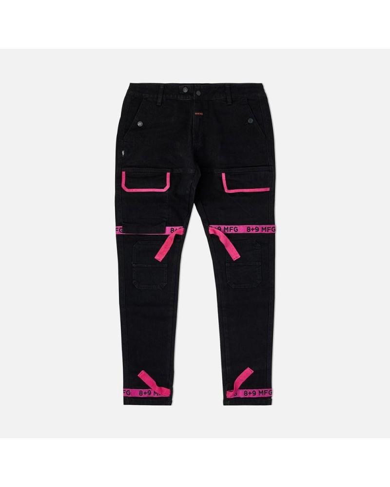8 & 9 Clothing - Strapped Up Slim Denim Jeans - Black/Pink