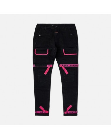 8 & 9 Clothing - Strapped Up Slim Denim Jeans - Black/Pink