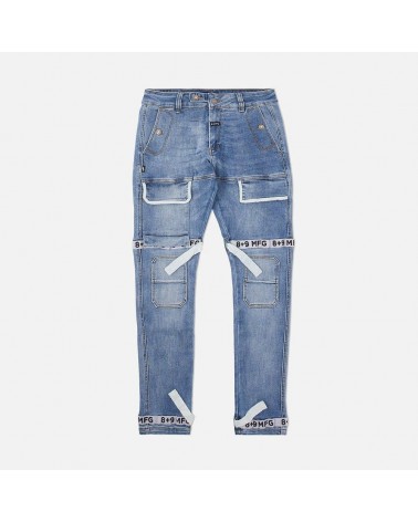 8 & 9 Clothing - Strapped Up Utility Jeans - Mid Blue