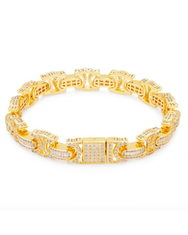 King Ice - 10MM Iced Baguette-Cut Byzantine Bracelet - Gold