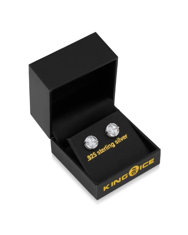 KING ICE - 14K White Gold 3D Button Earrings
