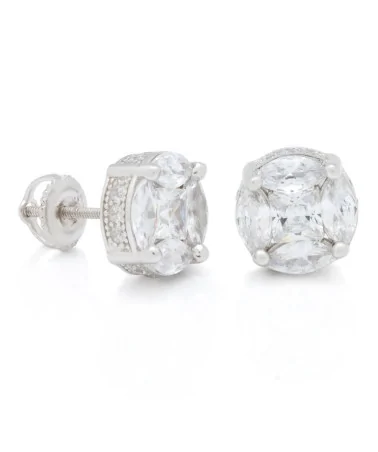 KING ICE - 14K White Gold 3D Button Earrings