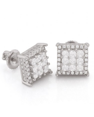 KING ICE - Gold Double Layered CZ Earrings - White Gold