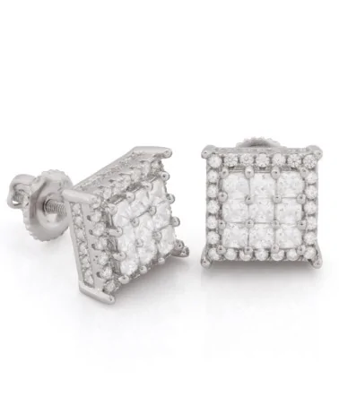KING ICE - Gold Double Layered CZ Earrings - White Gold