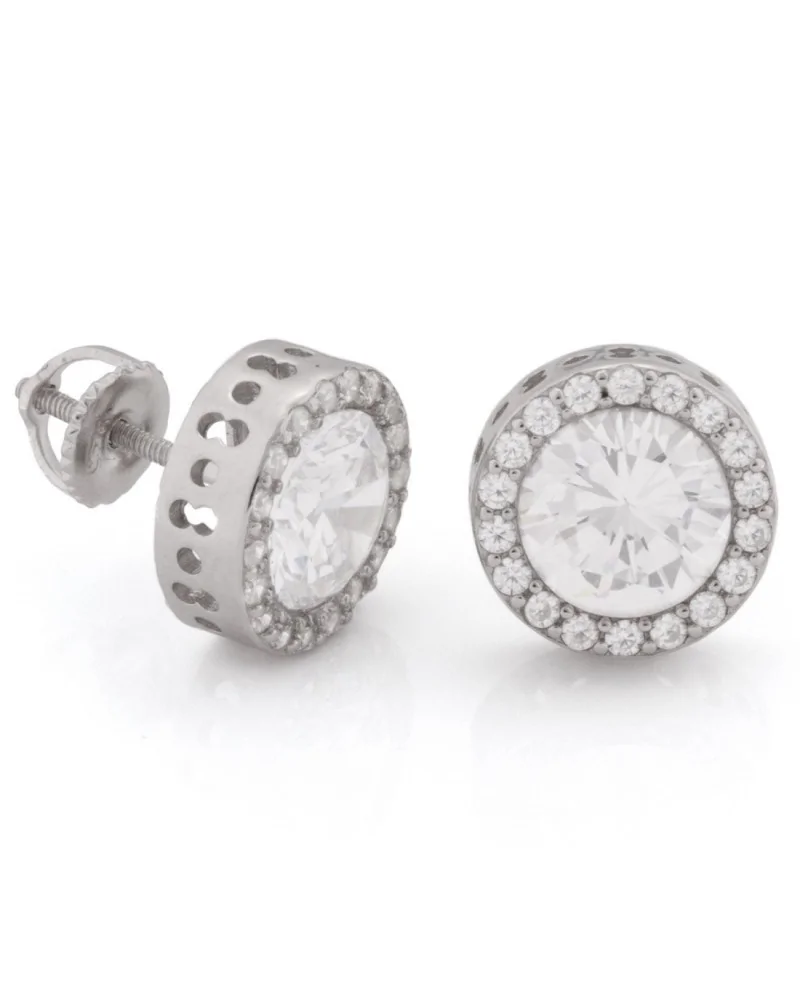 KING ICE - 14K White Gold Button Stud Earrings