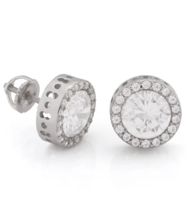 KING ICE - 14K White Gold Button Stud Earrings