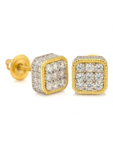 King Ice - Square Stud Earrings- 14K White Gold