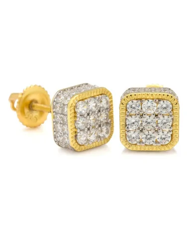 King Ice - Square Stud Earrings- 14K White Gold