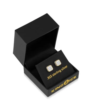 KING ICE - 925 Sterling Silver Gold Square Stud Earrings