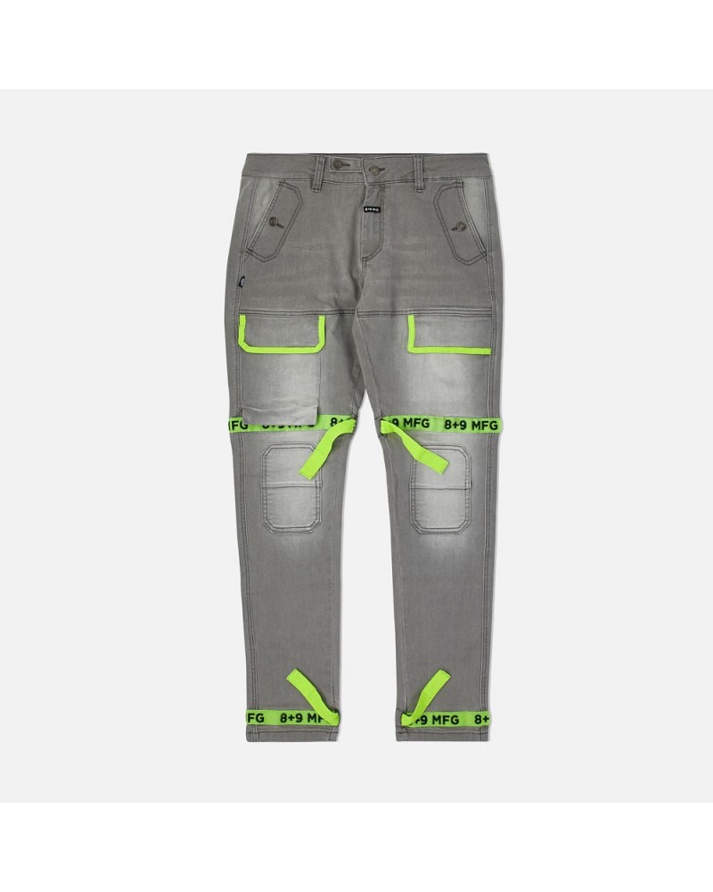 8 & 9 Clothing - Strapped Up Utility  Jeans - Grey / Volt