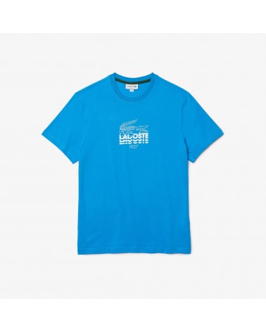 Lacoste - Crocodile Branding Crew Neck Cotton T-Shirt - Blue