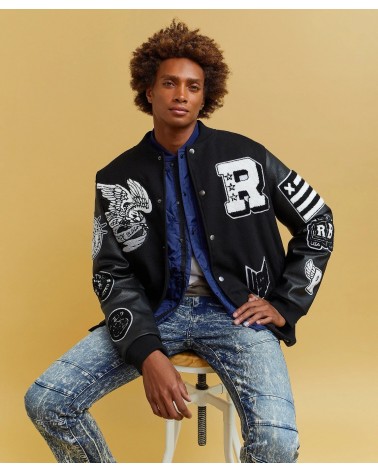 Reason - Classic Wool Multi Patch Varsity Jacket - Black