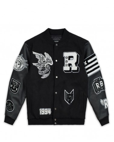 Reason - Classic Wool Multi Patch Varsity Jacket - Black