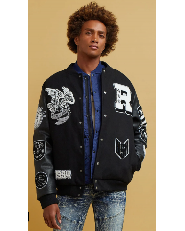 Reason - Classic Wool Multi Patch Varsity Jacket - Black