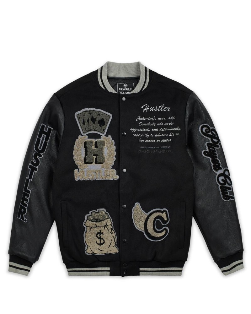 Reason - Hustler Wool Varsity Jacket - Black